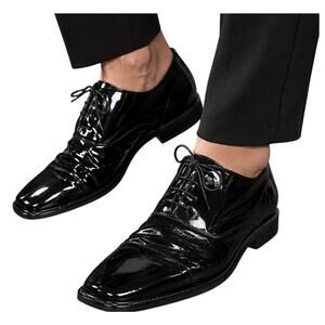 Romano Italy Black Patent Leather Oxford Lace Up Shoes Mens 8.5 Handmade
